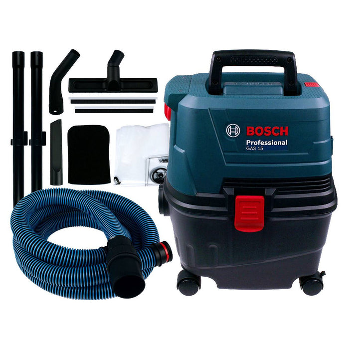 Máy hút bụi Bosch GAS 15 công suất 1,100W dung tích 15L lực hút 22kPa ( hút khô và ướt ) mã số 06019E50K0