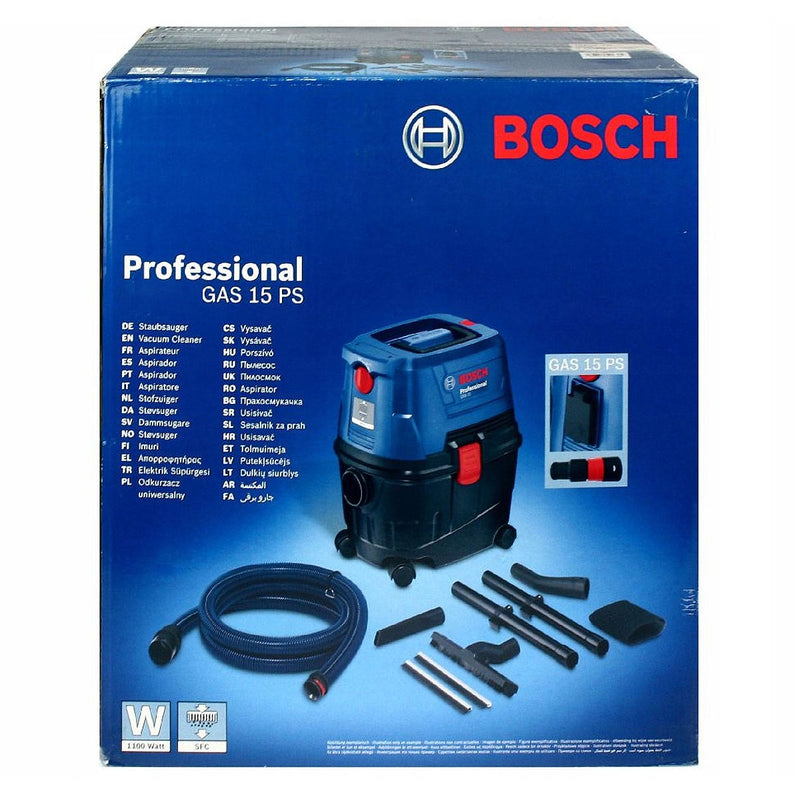 Máy hút bụi Bosch GAS 15 PS công suất 1,100W dung tích 15L lực hút 22kPa ( hút khô và ướt ) mã số 06019E51K0