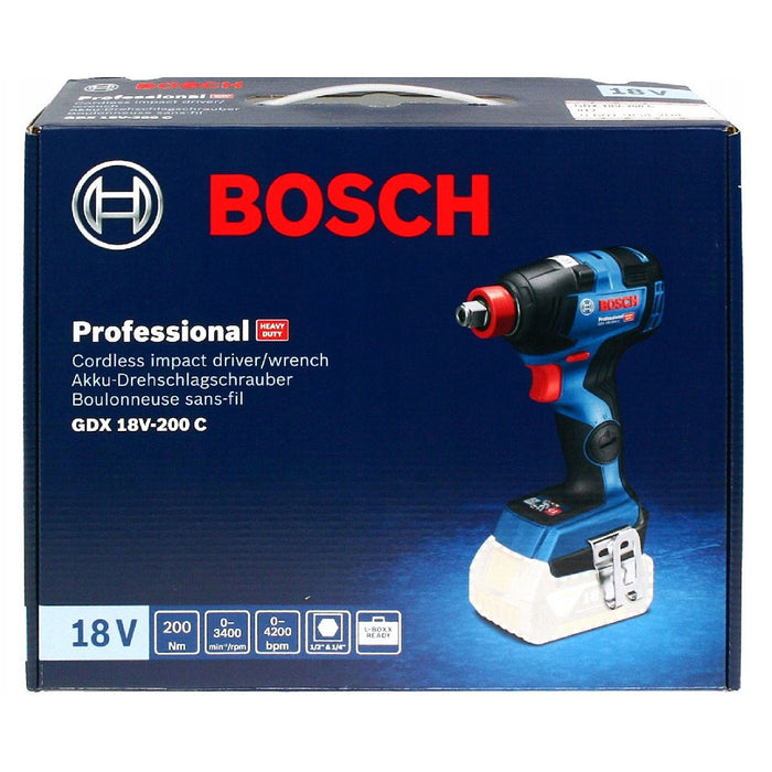 Máy siết bu lông kết hợp vặn vít 2 trong 1 Bosch GDX 18V-200 C dùng Pin 18V, cốt 1/2 inch tích hợp đuôi lục giác 6.35mm (1/4 inch)