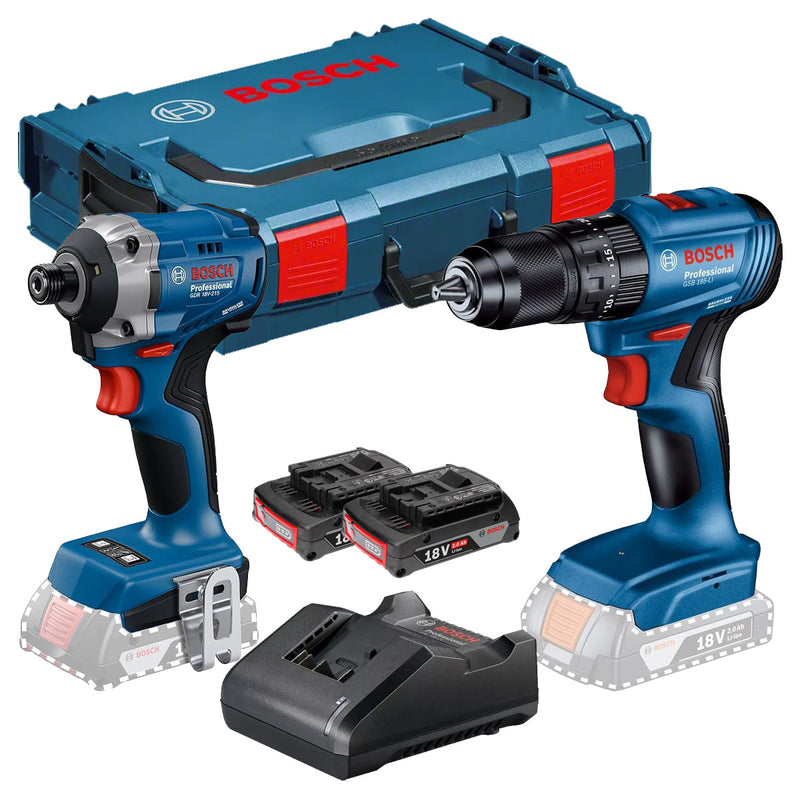 Bộ sản phẩm máy khoan búa và máy vặn vít Bosch dùng Pin 18V mã số 06019N20K4