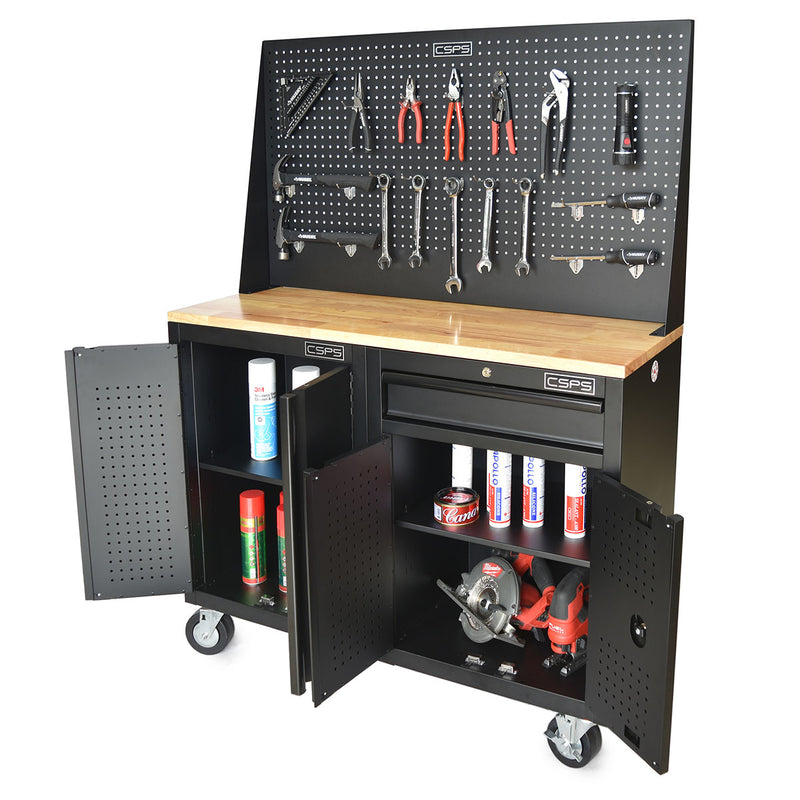 Bộ ván gỗ mặt bàn thao tác, kèm vách lưới treo dụng cụ CSPS bề ngang từ 61cm - 183cm