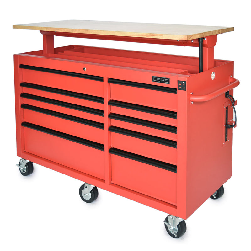 Tủ dụng cụ 10 ngăn kéo, tích hợp mặt bàn nâng hạ bằng điện CSPS bề ngang 142cm, tải trọng tối đa 680kg