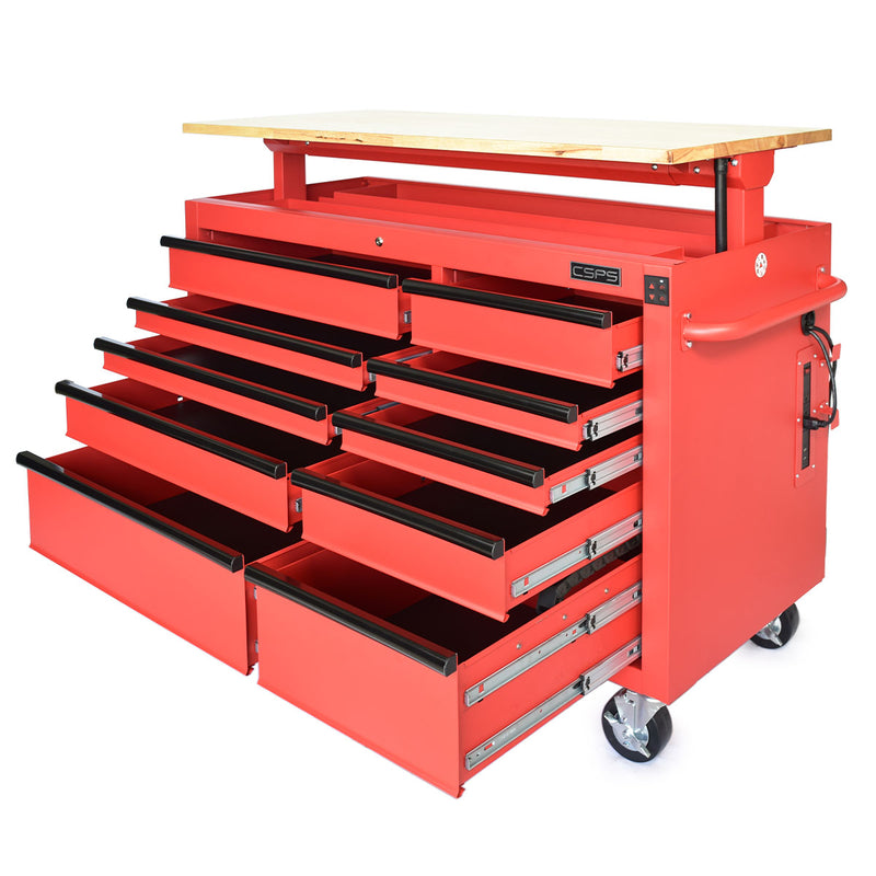 Tủ dụng cụ 10 ngăn kéo, tích hợp mặt bàn nâng hạ bằng điện CSPS bề ngang 142cm, tải trọng tối đa 680kg