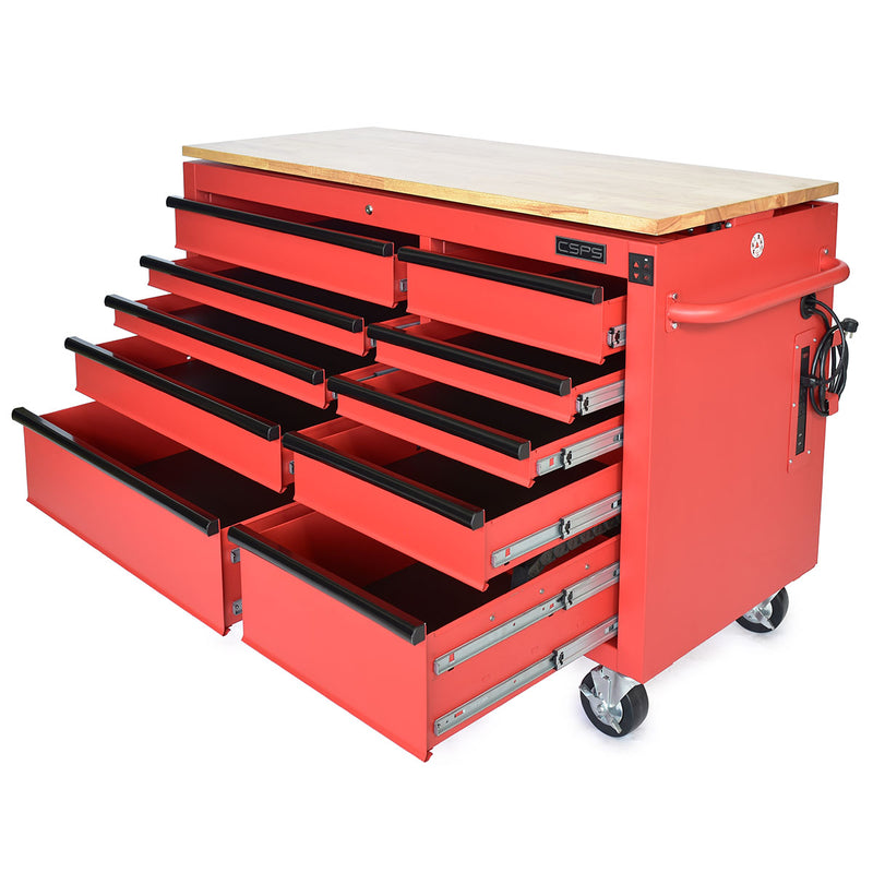 Tủ dụng cụ 10 ngăn kéo, tích hợp mặt bàn nâng hạ bằng điện CSPS bề ngang 142cm, tải trọng tối đa 680kg