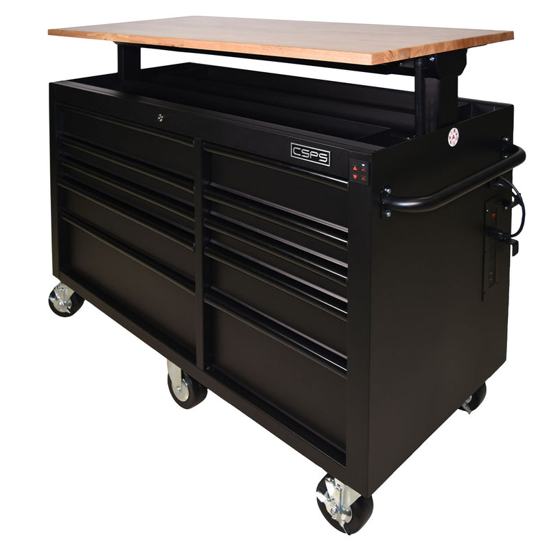 Tủ dụng cụ 10 ngăn kéo, tích hợp mặt bàn nâng hạ bằng điện CSPS bề ngang 142cm, tải trọng tối đa 680kg