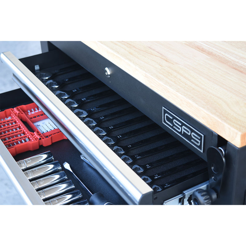 Tủ dụng cụ 5 ngăn kéo, tích hợp mặt bàn nâng hạ bằng cơ CSPS bề ngang 76cm, cao 82cm, tải trọng tối đa 680kg
