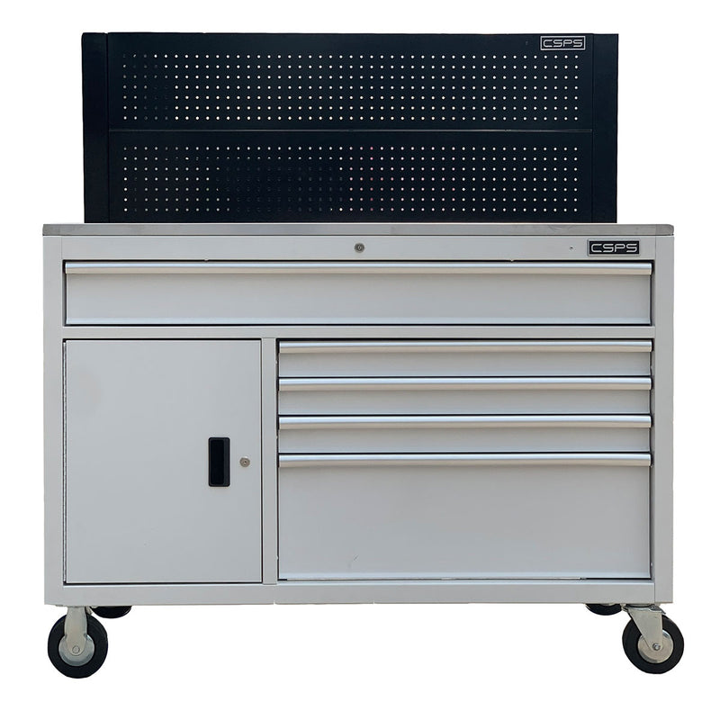 Tủ dụng cụ 5 ngăn kéo, bàn thao tác bằng Inox CSPS bề ngang 132cm, tải trọng tối đa 680kg
