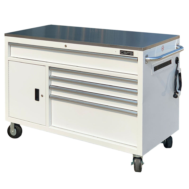 Tủ dụng cụ 5 ngăn kéo, bàn thao tác bằng Inox CSPS bề ngang 132cm, tải trọng tối đa 680kg