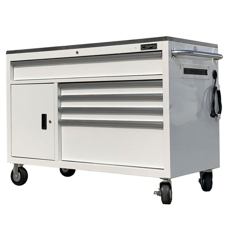 Tủ dụng cụ 5 ngăn kéo, bàn thao tác bằng Inox CSPS bề ngang 132cm, tải trọng tối đa 680kg