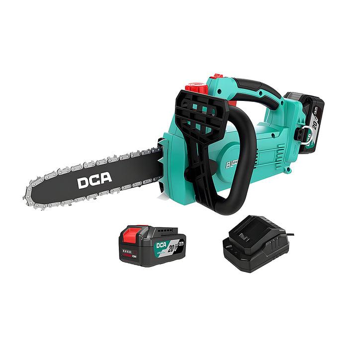 Máy cưa xích pin 20V DCA ADML250, chiều dài lam xích 250mm, động cơ không chổi than