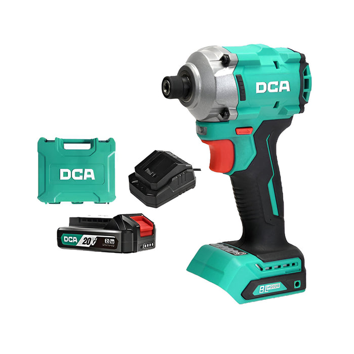 Máy siết vít dùng pin 20V Max DCA ADPL198, động cơ không chổi than, đầu kẹp lục giác 6.35mm, mô men xoắn tối đa 198N/m