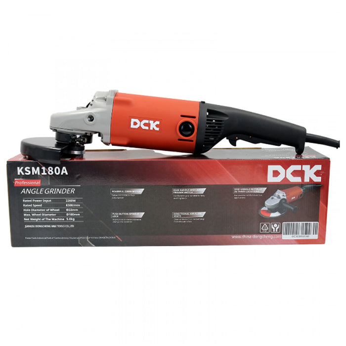 Máy mài góc DCK KSM180A công suất 2,200W, đường kính lưỡi 180mm, công tắc bóp, khởi động mềm