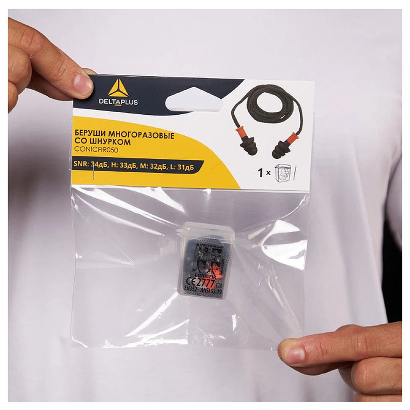 Nút bịt tai chống ồn có dây đeo kèm hộp nhựa Delta Plus CONICFIR050 chất liệu cao su nhiệt dẻo TPR