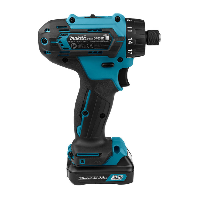 Máy khoan gỗ thép Makita DF033D dùng Pin 12Vmax CXT, đuôi lục giác 6.35mm ( 1/4 inch )