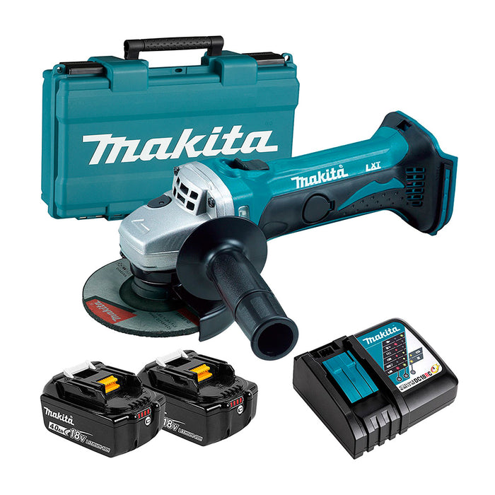 Máy mài góc Makita DGA402 dùng pin 18V LXT, đường kính lưỡi 100mm, công tắc trượt