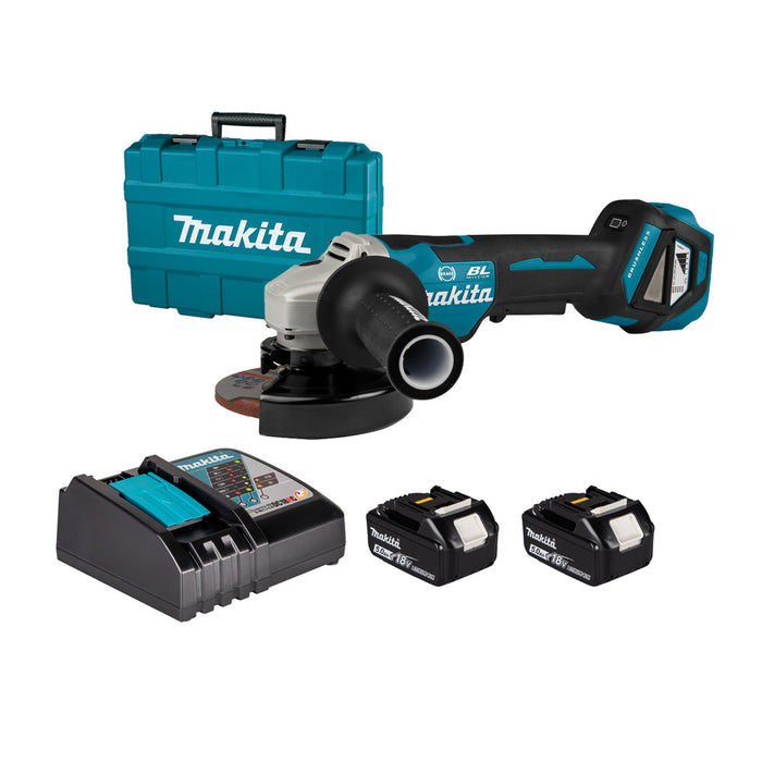 Máy mài góc Makita DGA518 dùng pin 18V LXT, đường kính lưỡi 125mm, công tắc bóp, công nghệ ADT, AFT, AWS