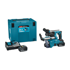DHR183RTWJ: Thân máy, 2 pin 5.0Ah (BL1850B), sạc nhanh (DC18RC), hệ thống hút bụi DX16 (1911P2-6), thùng Makpac số 4 (821552-6)
