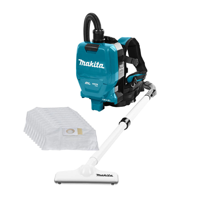Máy hút bụi đeo vai Makita DVC260 dùng Pin 18V x2 LXT, dung tích 2L, lực hút 7.1kPa, bộ lọc HEPA