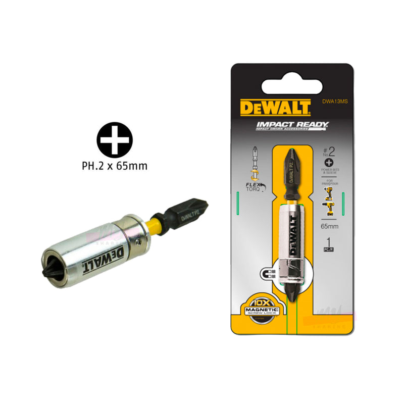 Mũi vít bake 2 đầu PH2 có từ tính Dewalt DWA13MS, dài 65mm, có cữ chặn để vặn vít âm