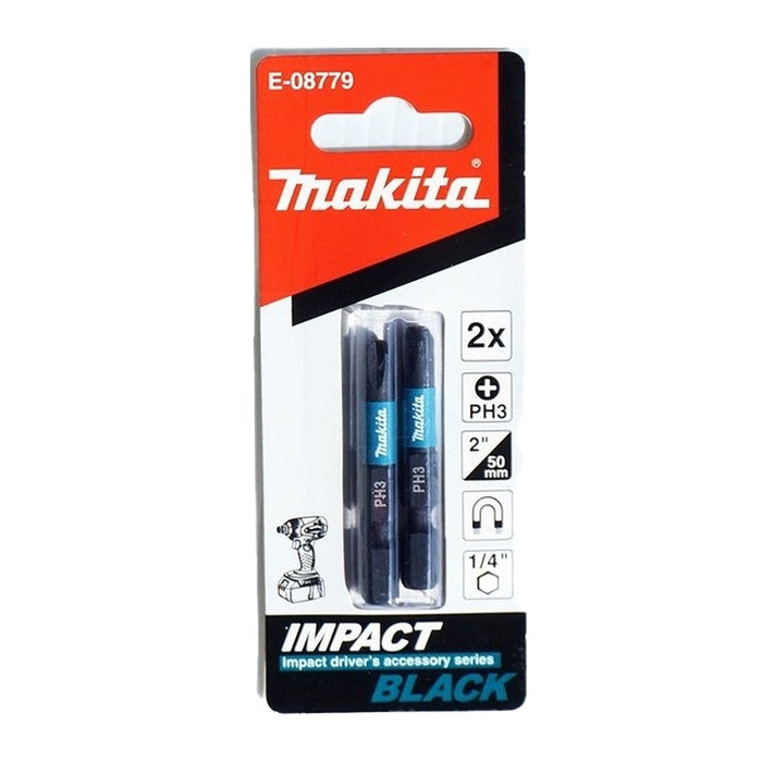 Vĩ 2 mũi vặn vít bake Impact Black Makita đầu mũi PH2-PH3 dài 50mm, đuôi lục giác 6.35mm ( 1/4 inch ) ( Cấp 3 sao )