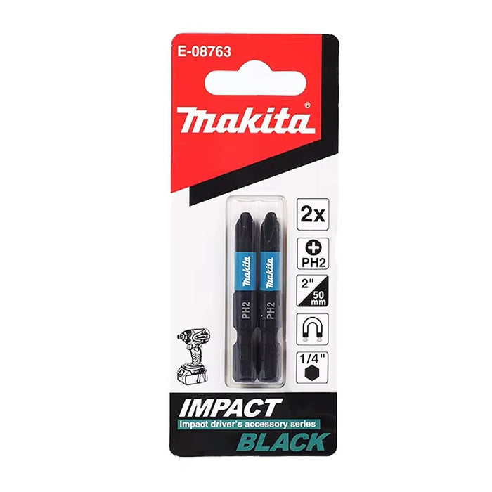 Vĩ 2 mũi vặn vít bake Impact Black Makita đầu mũi PH2-PH3 dài 50mm, đuôi lục giác 6.35mm ( 1/4 inch ) ( Cấp 3 sao )