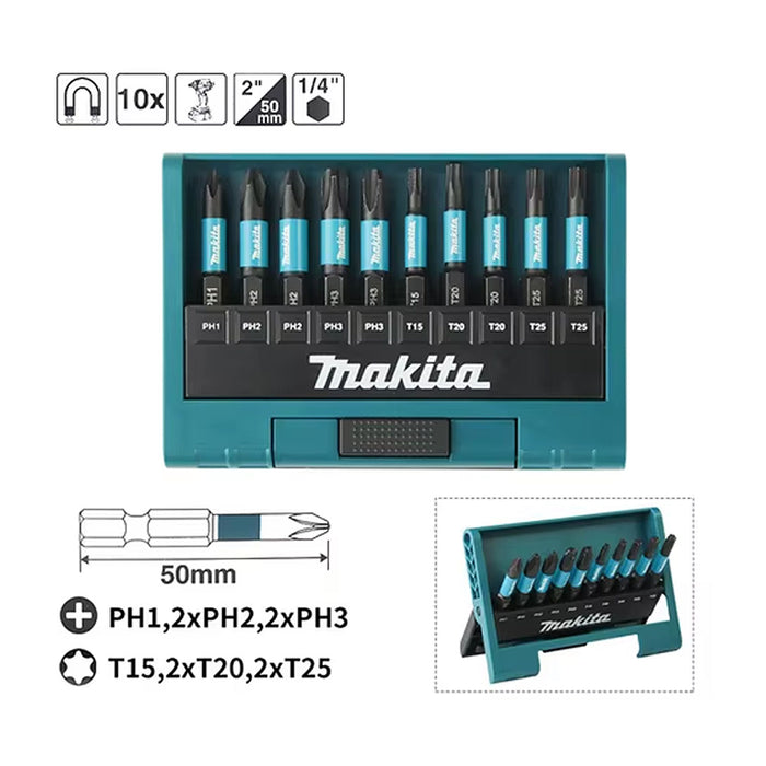 Bộ 10 mũi vặn vít tổng hợp Impact Black Makita E-14233 đuôi lục giác 6.35mm ( 1/4 inch ) ( Cấp 3 sao )