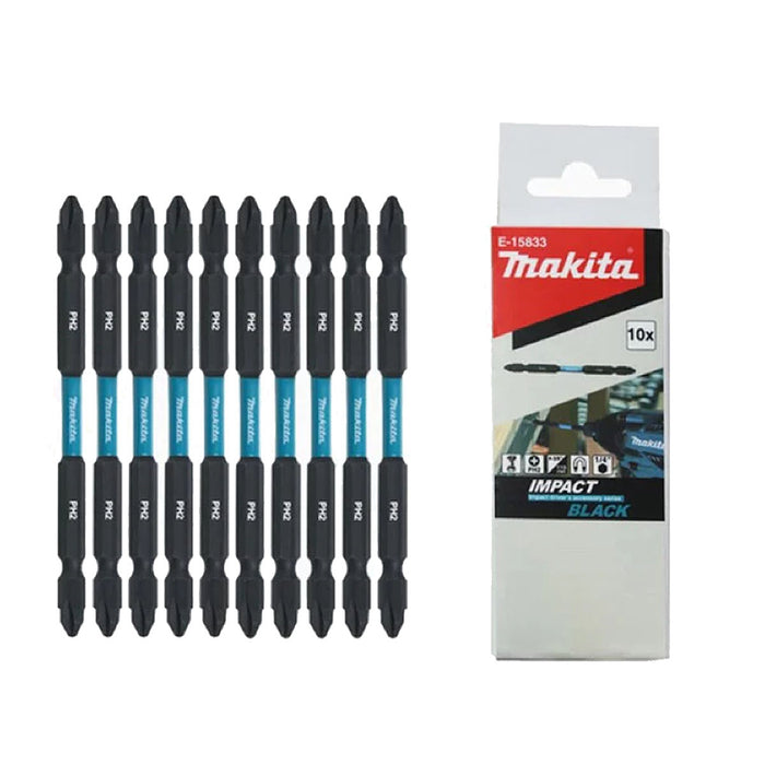 Hộp 10 mũi vặn vít bake 2 đầu Impact Black Makita kích thước PH2, dài từ 65mm-110mm đuôi lục giác 6.35mm ( 1/4 inch ) ( Cấp 3 sao )