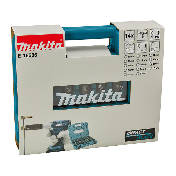 Bộ đầu tuýp 14 chi tiết cốt 1/2 inch Makita E-16586 thép Cr-Mo kích thước từ 10mm-32mm ( Cấp 3 sao )