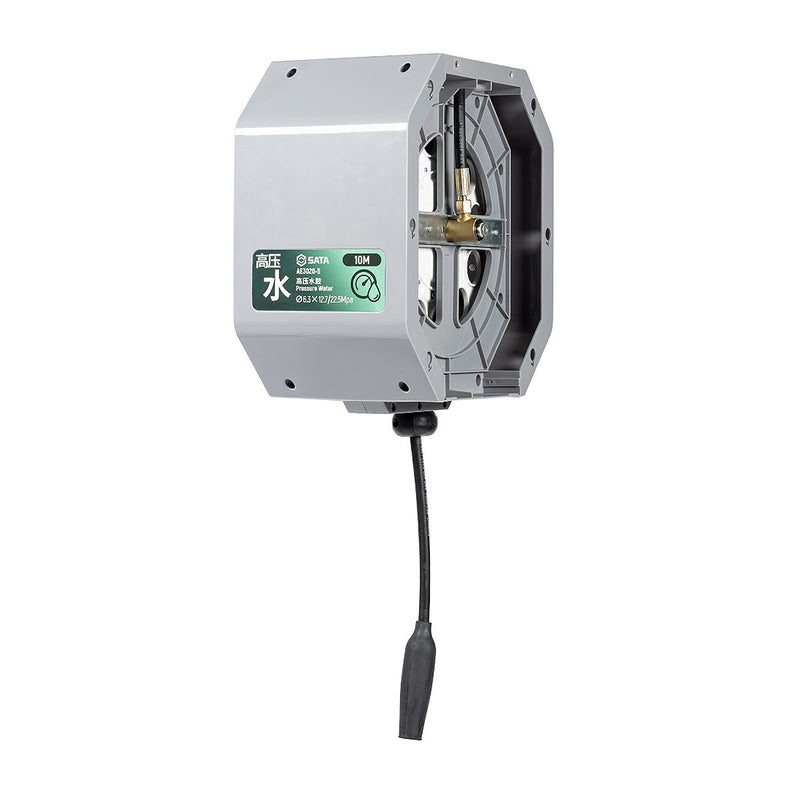 Cuộn dây nước áp lực cao SATA AE3020-5 tự rút 10m, thiết kế mô-đun, lắp treo tường/trần, cho gara, xưởng.