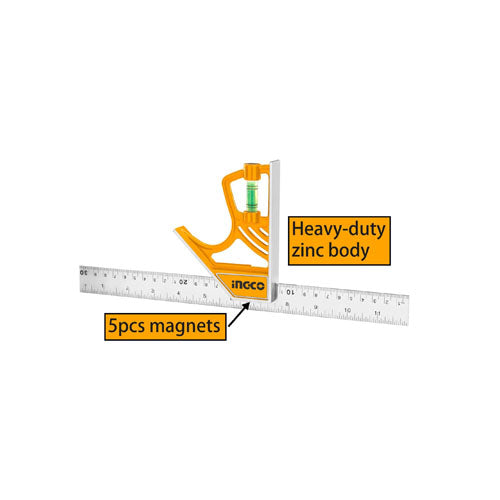 Thước vuông kết hợp cán nhựa 300mm INGCO HSR530255