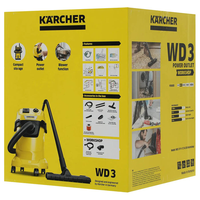 Máy hút bụi Karcher WD 3 V-17/4/20 công suất 1000W, lực hút 230mbar, dung tích 17L ( Hút khô & nước )