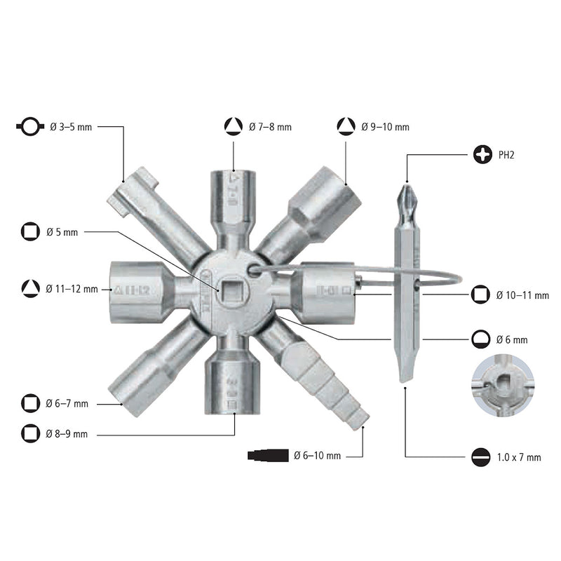 Bộ chìa khóa đa năng, chuyên dùng mở tủ điện công nghiệp TwinKey KNIPEX 00 11 01 chiều dài 92mm