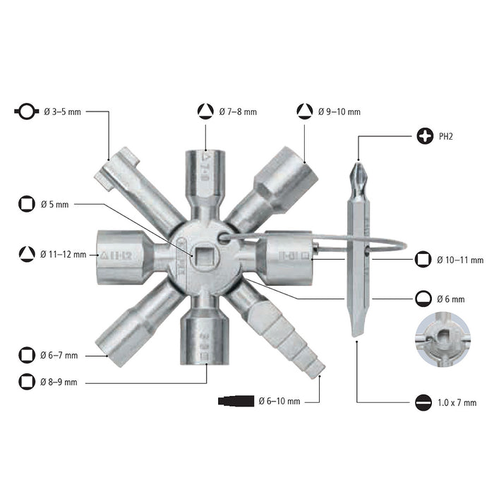 Bộ chìa khóa đa năng, chuyên dùng mở tủ điện công nghiệp TwinKey KNIPEX 00 11 01 chiều dài 92mm
