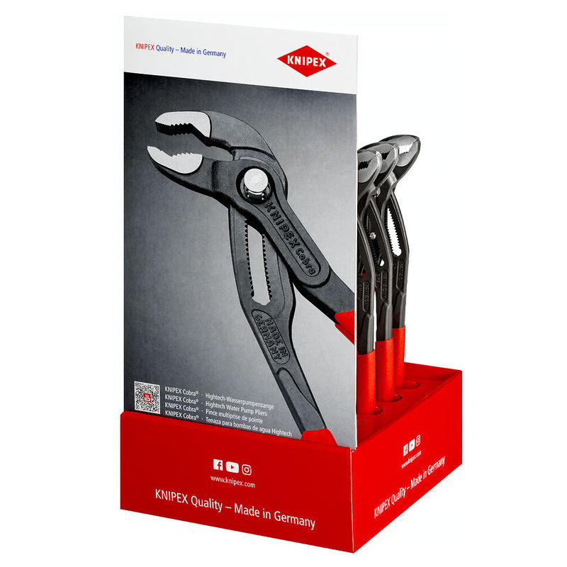 Bộ 10 kìm mỏ quạ dòng Cobra High-Tech 87 01 250, kèm giá trưng bày bằng bìa cứng KNIPEX 00 18 01 V11