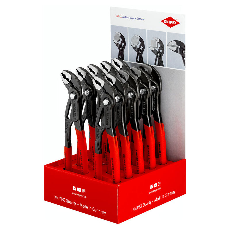 Bộ 10 kìm mỏ quạ dòng Cobra High-Tech 87 01 250, kèm giá trưng bày bằng bìa cứng KNIPEX 00 18 01 V11