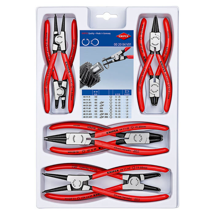 Bộ kìm mở phe 8 chi tiết KNIPEX 00 20 04 V01 khả năng mở phe từ Ø12mm - Ø60mm