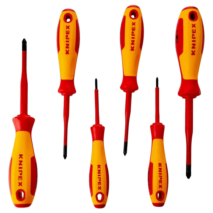 Bộ tua vít kết hợp đầu bake và đầu Pozi, dáng Slim, 6 chi tiết KNIPEX 00 20 12 V03 cách điện 1000V