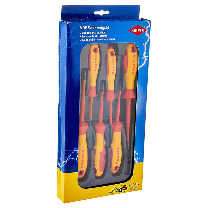 Bộ tua vít kết hợp đầu bake và đầu Pozi, dáng Slim, 6 chi tiết KNIPEX 00 20 12 V03 cách điện 1000V