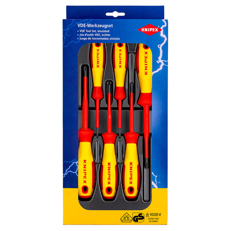 Bộ tua vít kết hợp đầu bake và đầu Pozi, dáng Slim, 6 chi tiết KNIPEX 00 20 12 V03 cách điện 1000V