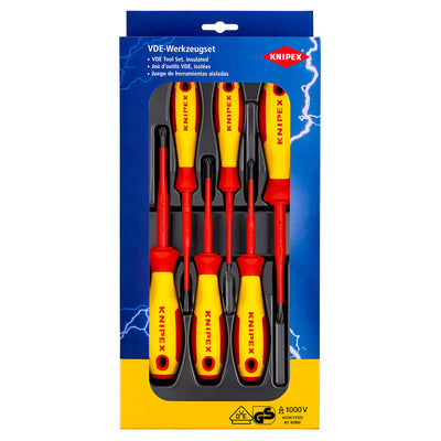 Bộ tua vít kết hợp đầu bake, đầu dẹp và đầu Pozi dáng Slim, 6 chi tiết KNIPEX 00 20 12 V04 cách điện 1000V