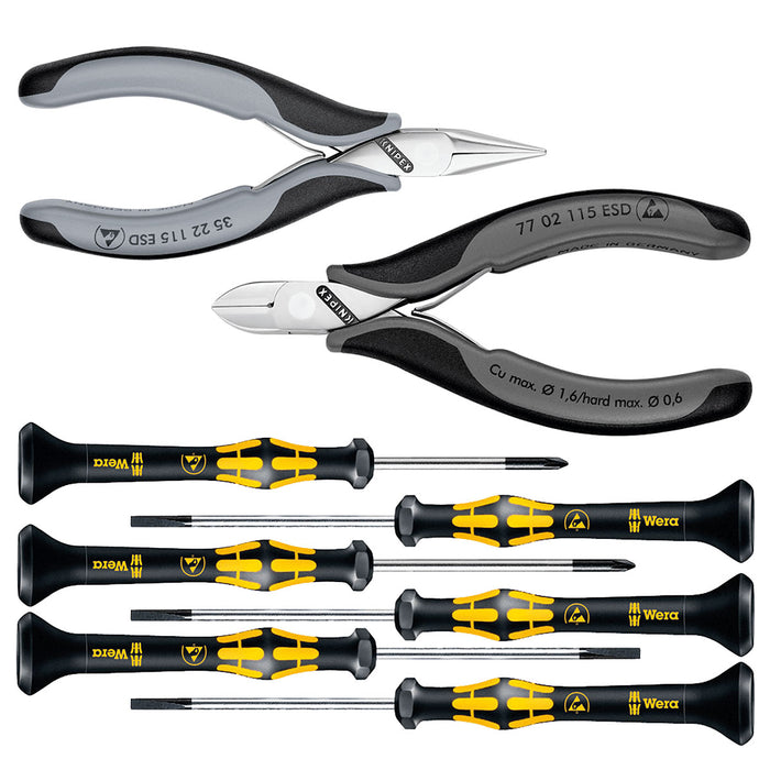 Bộ kìm và tua vít chống tĩnh điện, chuyên dùng cho linh kiện điện tử 8 chi tiết KNIPEX 00 20 18 ESD