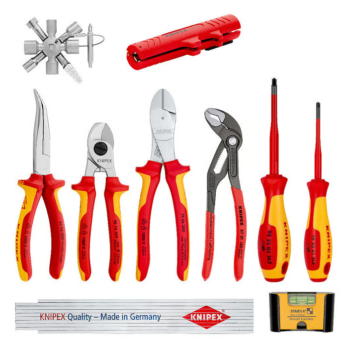 Bộ dụng cụ chuyên dùng cho thi công, bảo trì thiết bị điện 10 chi tiết KNIPEX 00 20 90 V01 cách điện 1000V