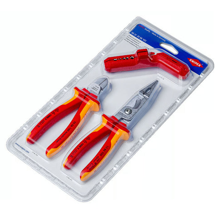 Bộ kìm cắt đa năng và dụng cụ tuốt dây điện 3 chi tiết KNIPEX 00 31 30 BK V01 cách điện 1000V