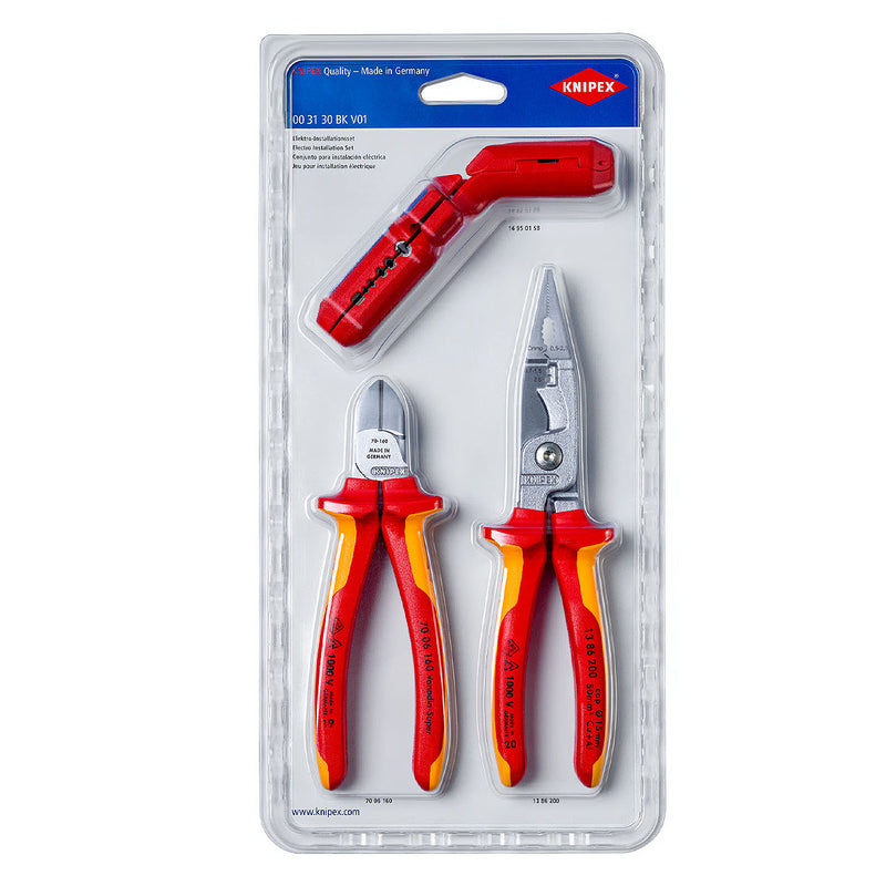 Bộ kìm cắt đa năng và dụng cụ tuốt dây điện 3 chi tiết KNIPEX 00 31 30 BK V01 cách điện 1000V