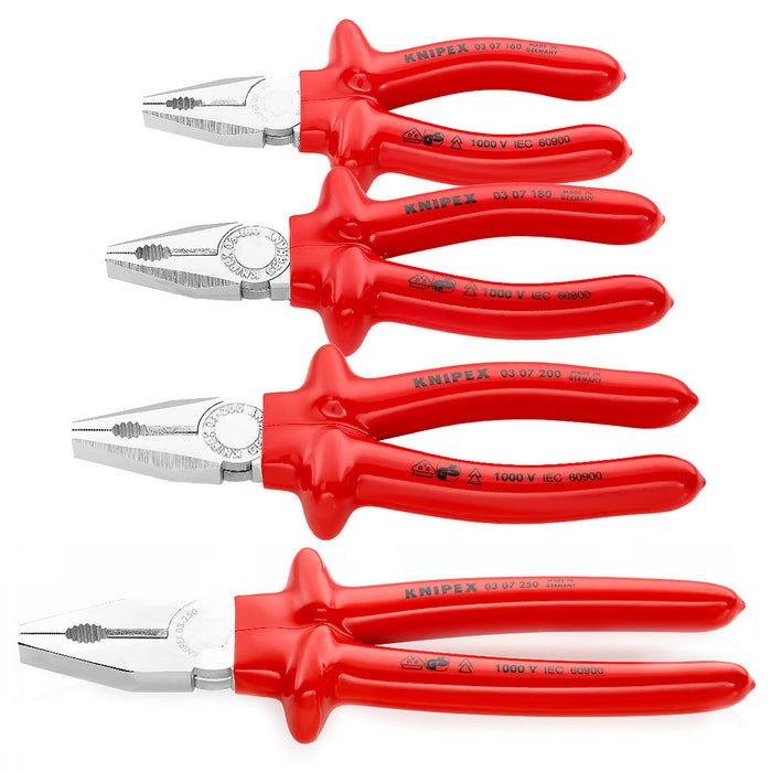 Kìm bằng KNIPEX cách điện 1000V, chiều dài từ 160mm - 250mm, mạ chrome tay cầm bọc nhựa bóng kháng dầu mỡ