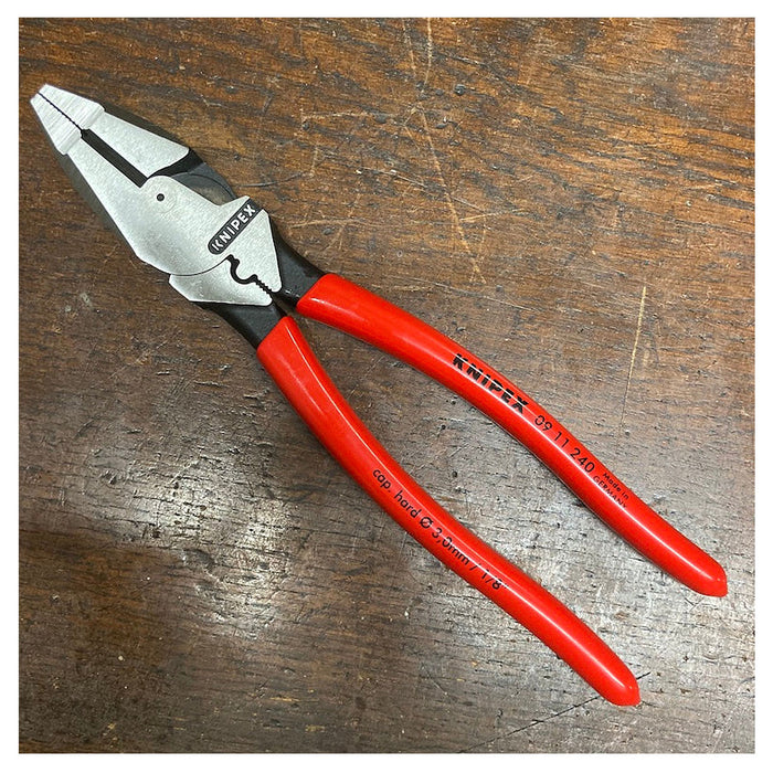 Kìm bằng trợ lực, có ngàm bấm cose phổ thông KNIPEX 09 11 240 chuyên dùng cho thợ điện, chiều dài 240mm, mạ đen nhám tay cầm bọc nhựa kháng dầu mỡ