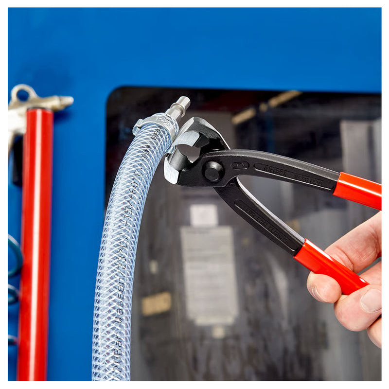 Kìm càng cua, chuyên dùng siết cổ dê KNIPEX 10 98 I220 chiều dài 220mm, mạ đen nhám, tay cầm bọc nhựa kháng dầu mở