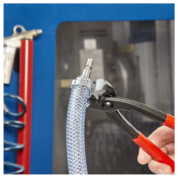 Kìm càng cua, chuyên dùng siết cổ dê KNIPEX 10 99 I220 chiều dài 220mm, mạ đen nhám, tay cầm bọc nhựa kháng dầu mở