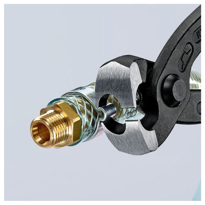 Kìm càng cua, chuyên dùng siết cổ dê KNIPEX 10 99 I220 chiều dài 220mm, mạ đen nhám, tay cầm bọc nhựa kháng dầu mở