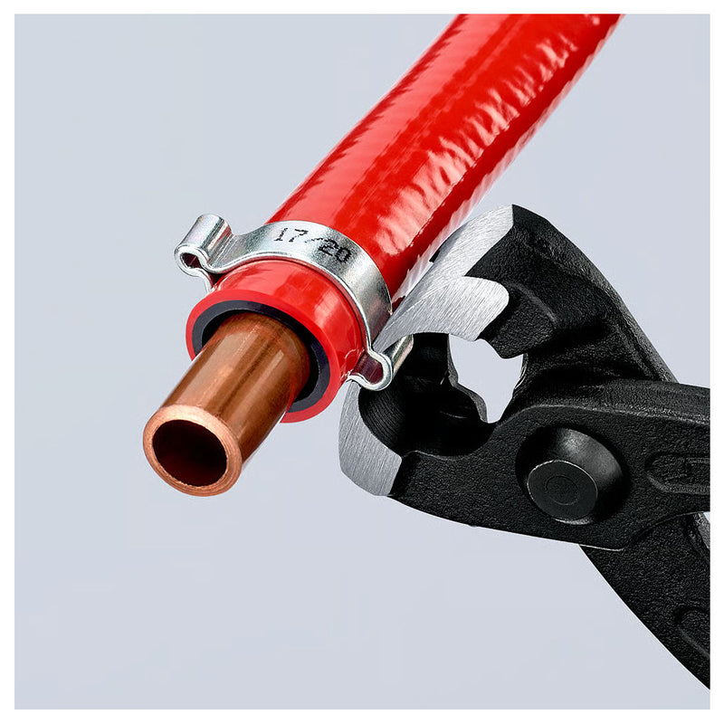 Kìm càng cua, chuyên dùng siết cổ dê KNIPEX 10 99 I220 chiều dài 220mm, mạ đen nhám, tay cầm bọc nhựa kháng dầu mở